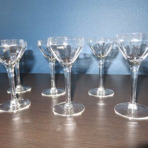 Rare Design Vintage Aperitif Cordial or Liqueur Clear Stemware Set of 6 Glasses